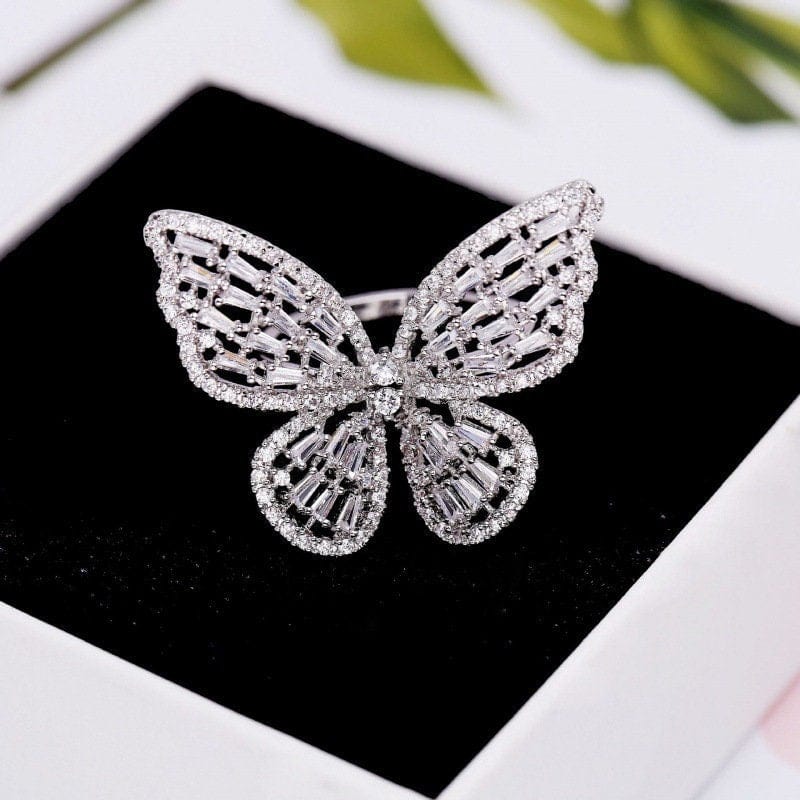 Chic CZ Inlaid Adjustable Butterfly Ring