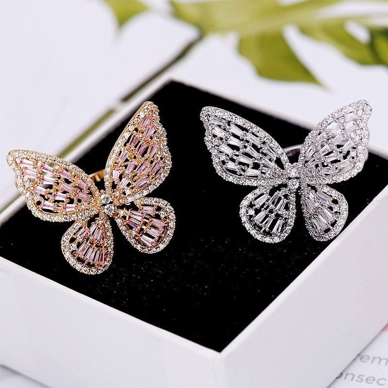 Chic CZ Inlaid Adjustable Butterfly Ring