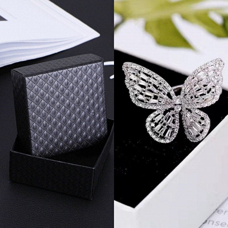 Chic CZ Inlaid Adjustable Butterfly Ring