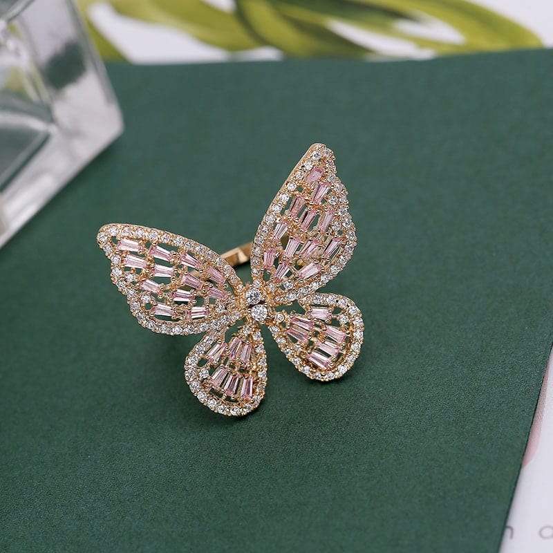 Chic CZ Inlaid Adjustable Butterfly Ring