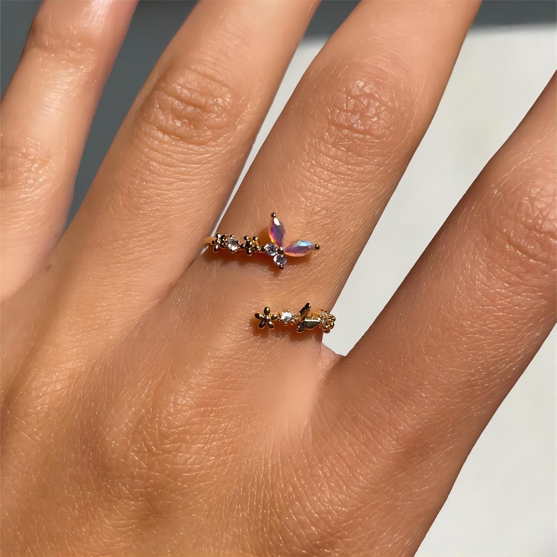 Chic CZ Inlaid Adjustable Floral Butterfly Ring