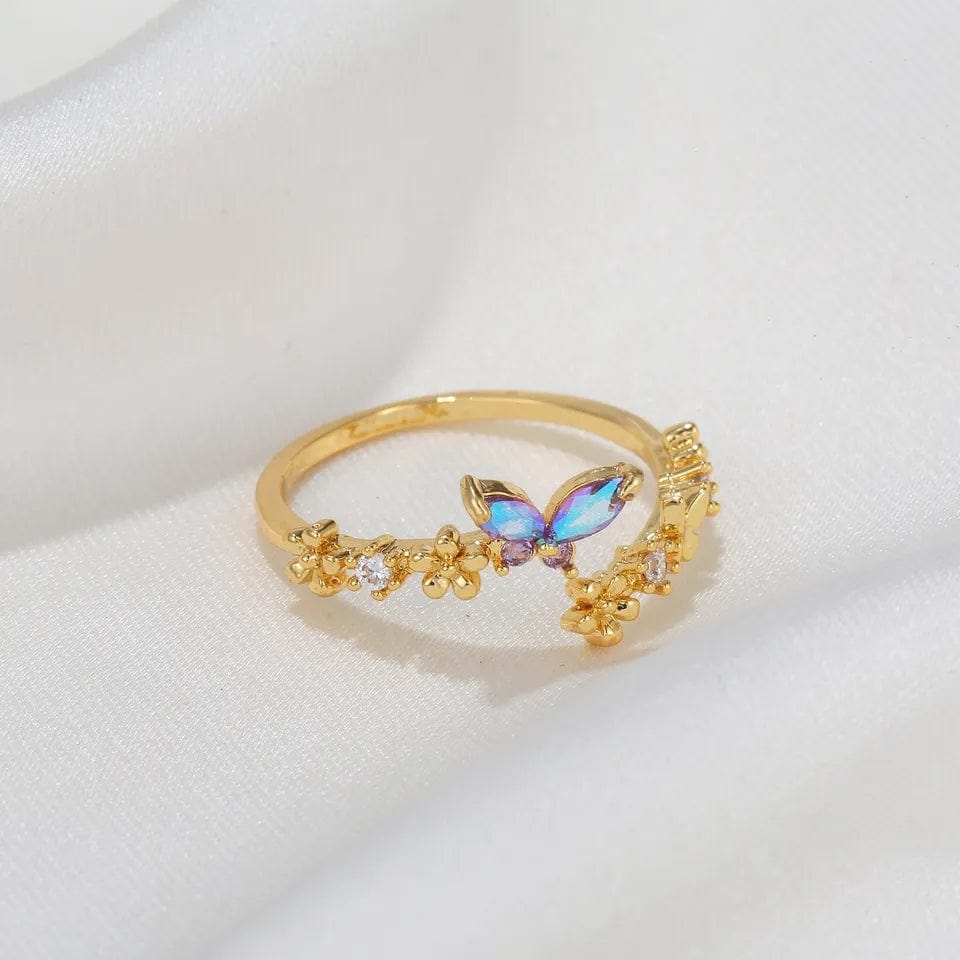 Chic CZ Inlaid Adjustable Floral Butterfly Ring