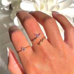 Chic CZ Inlaid Adjustable Floral Butterfly Ring