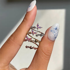 Chic CZ Inlaid Adjustable Floral Butterfly Ring