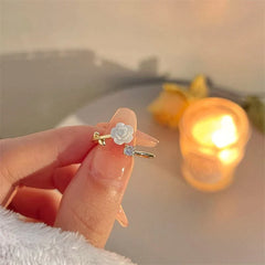 Chic CZ Inlaid Adjustable Flower Ring