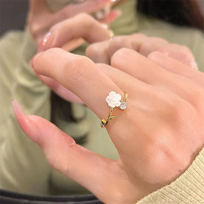 Chic CZ Inlaid Adjustable Flower Ring