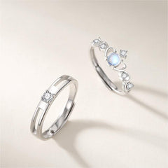 Chic CZ Inlaid Adjustable Opal Crown Matching Rings