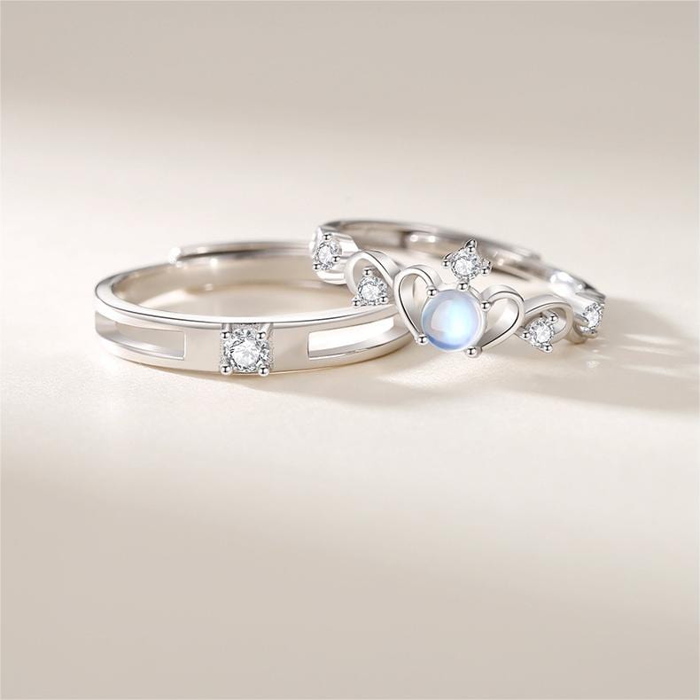 Chic CZ Inlaid Adjustable Opal Crown Matching Rings