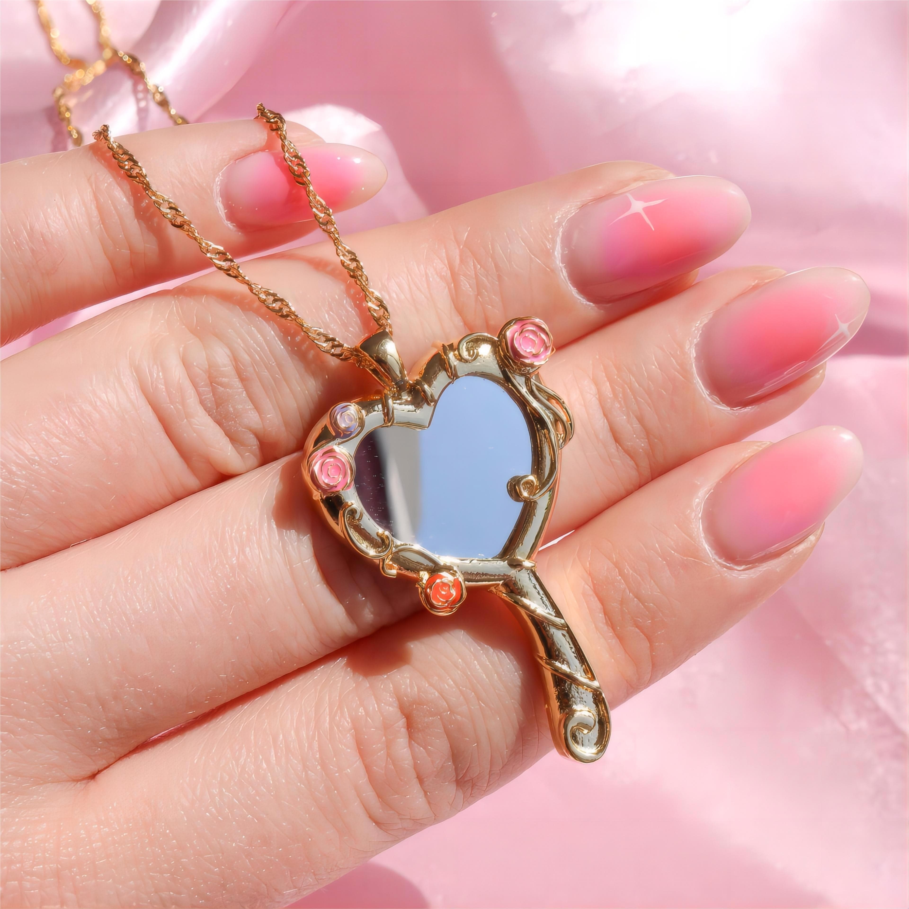 Chic CZ Inlaid Barbie Magic Mirror Necklace