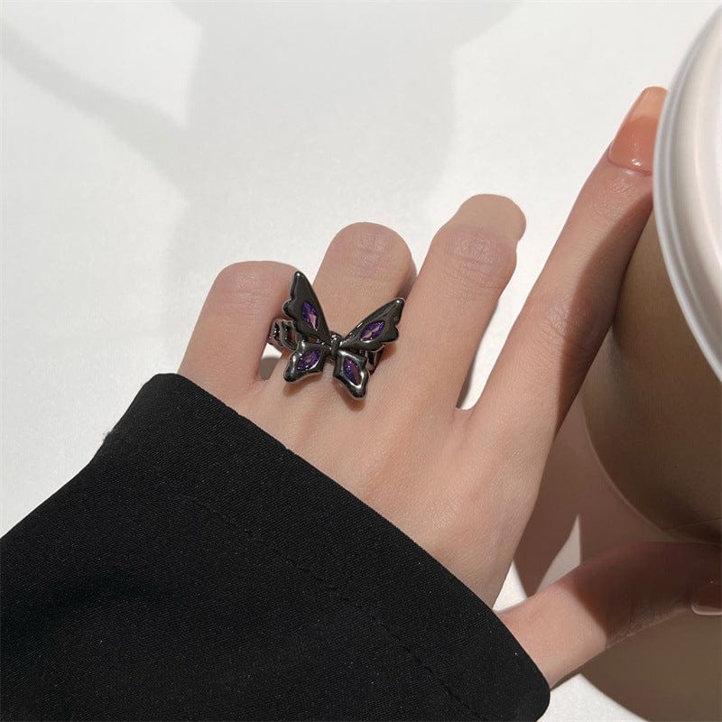 Chic CZ Inlaid Black Butterfly Ring