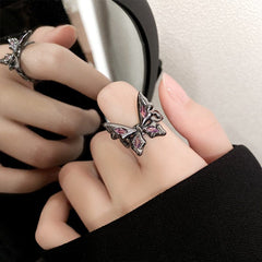 Chic CZ Inlaid Black Butterfly Ring