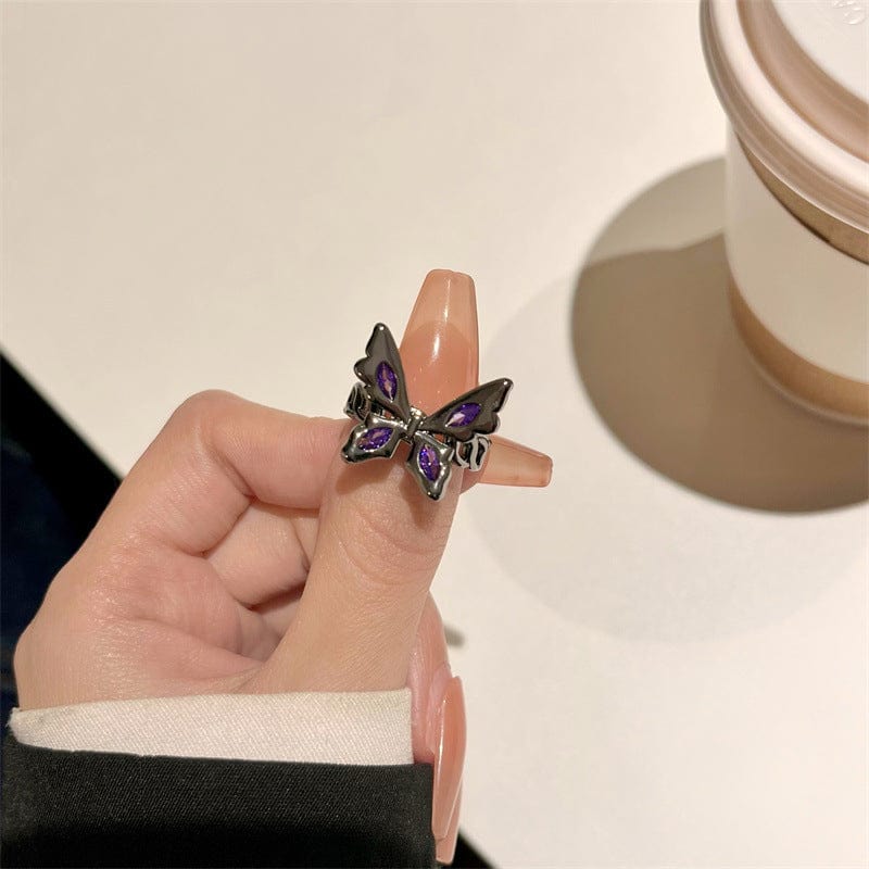 Chic CZ Inlaid Black Butterfly Ring