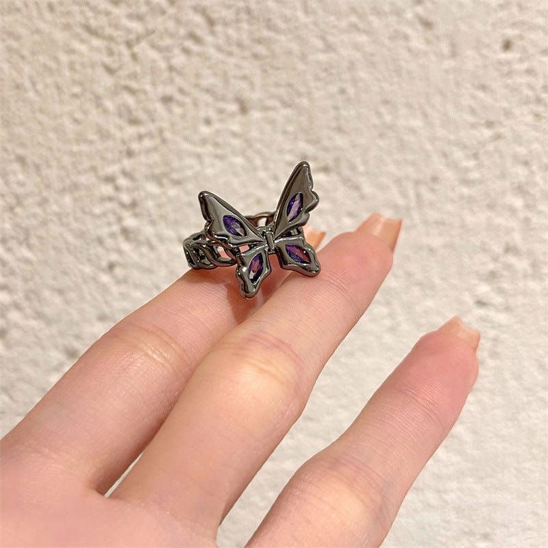 Chic CZ Inlaid Black Butterfly Ring