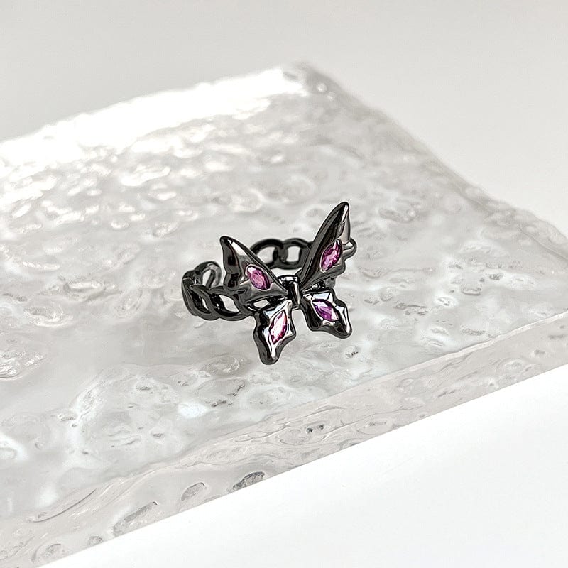 Chic CZ Inlaid Black Butterfly Ring