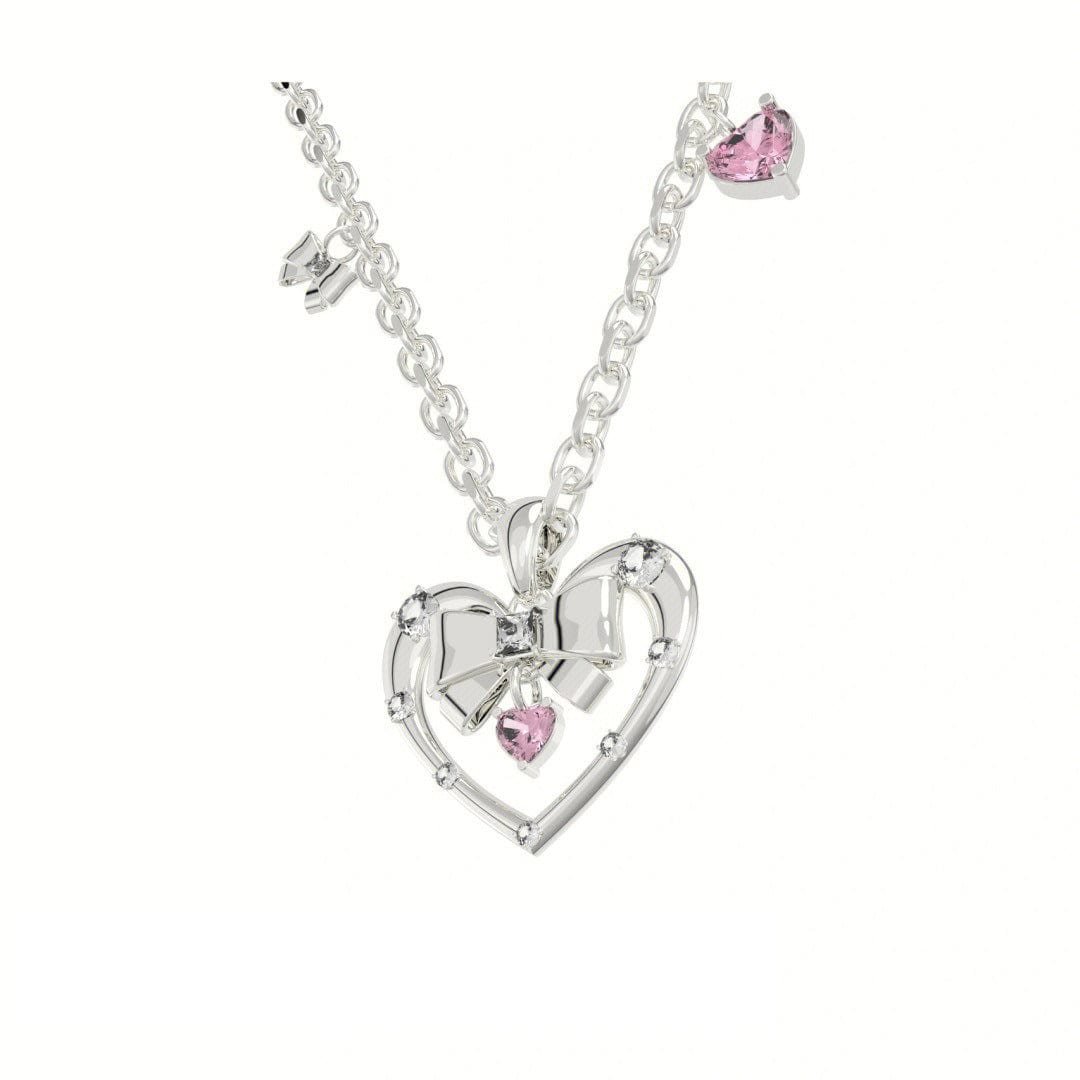 Chic CZ Inlaid Bowknot Heart Pendant Necklace