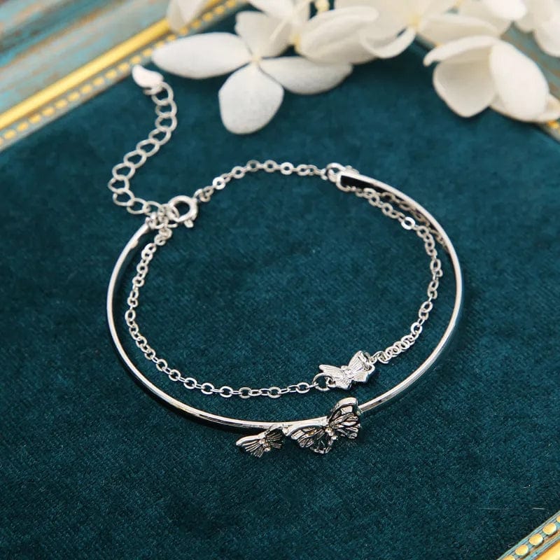 Chic CZ Inlaid Butterfly Charm Cable Chain Bangle Bracelet