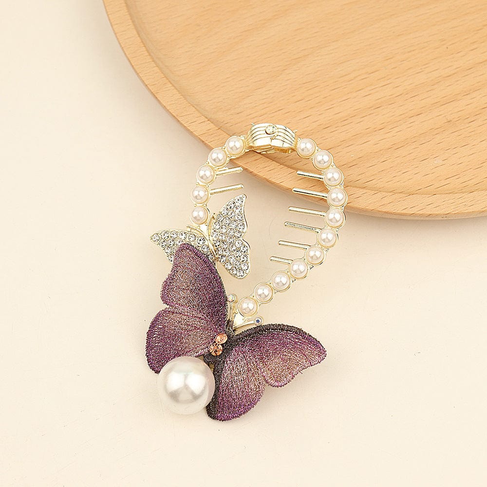 Chic CZ Inlaid Butterfly Pearl Chignon Hair Claw Clip