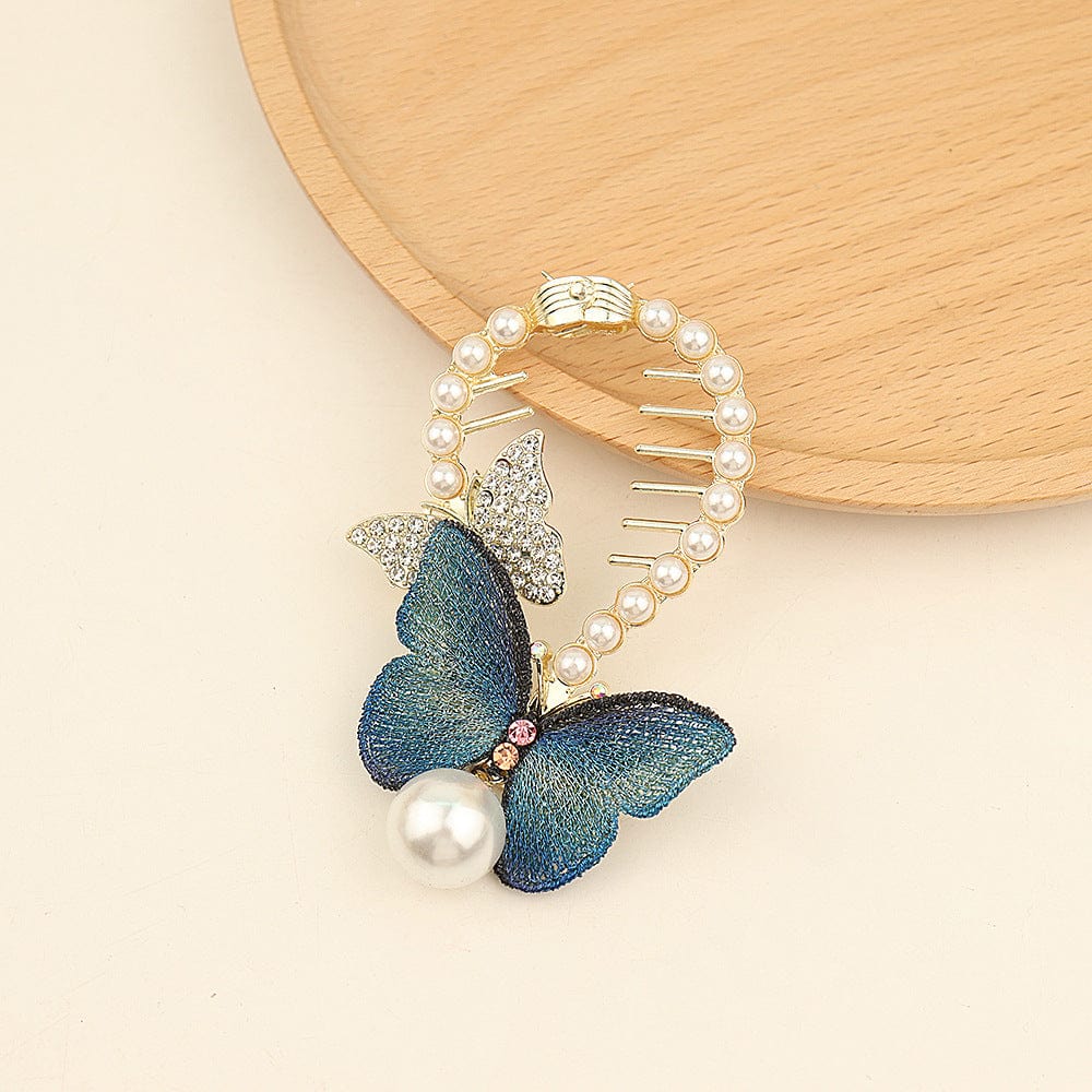 Chic CZ Inlaid Butterfly Pearl Chignon Hair Claw Clip