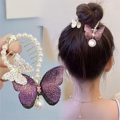 Chic CZ Inlaid Butterfly Pearl Chignon Hair Claw Clip