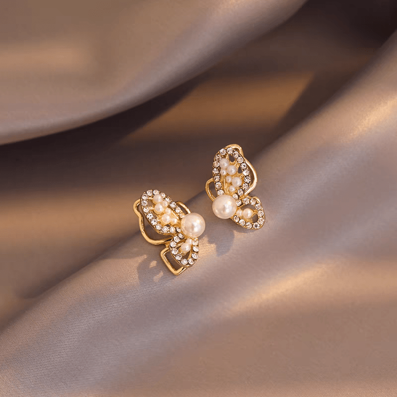 Chic CZ Inlaid Butterfly Pearl Earrings