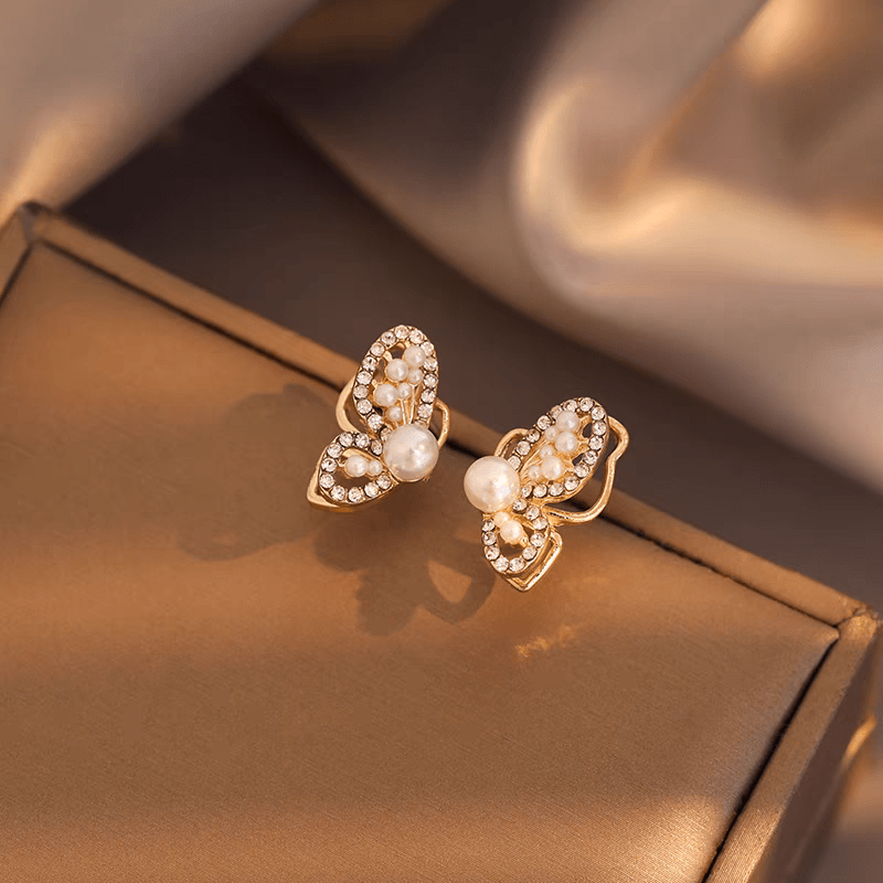 Chic CZ Inlaid Butterfly Pearl Earrings