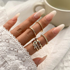 Chic CZ Inlaid Butterfly Ring Set