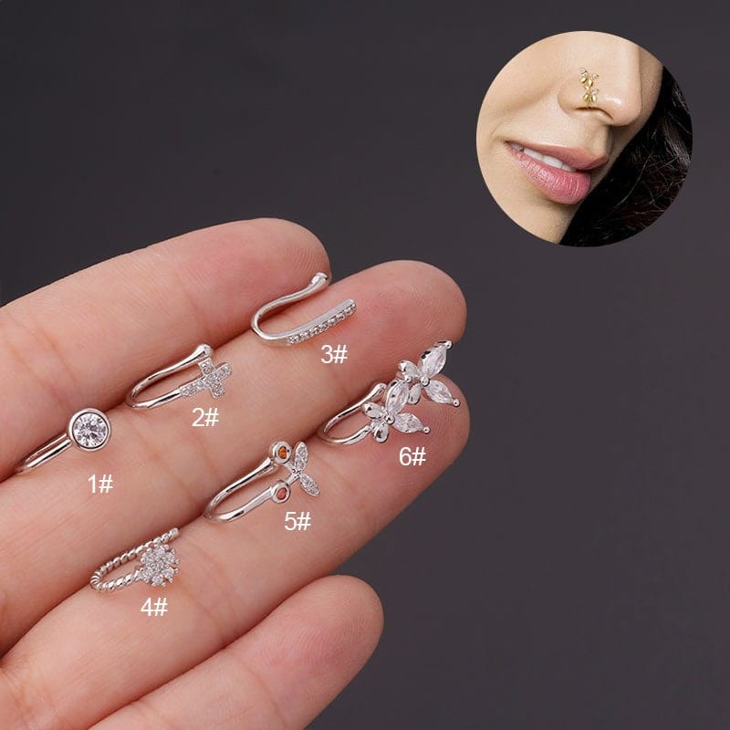 Chic CZ Inlaid Cherry Butterfly Non Piercing Adjustable Nose Ring