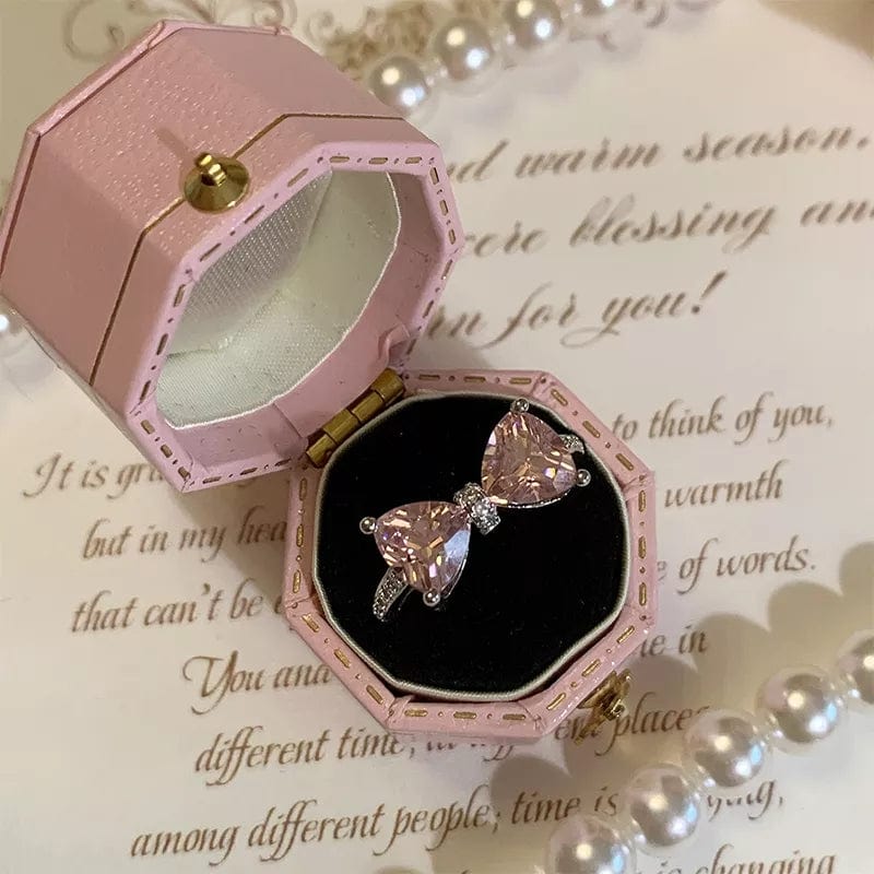 Chic CZ Inlaid Colorful Crystal Heart Bowknot Ring