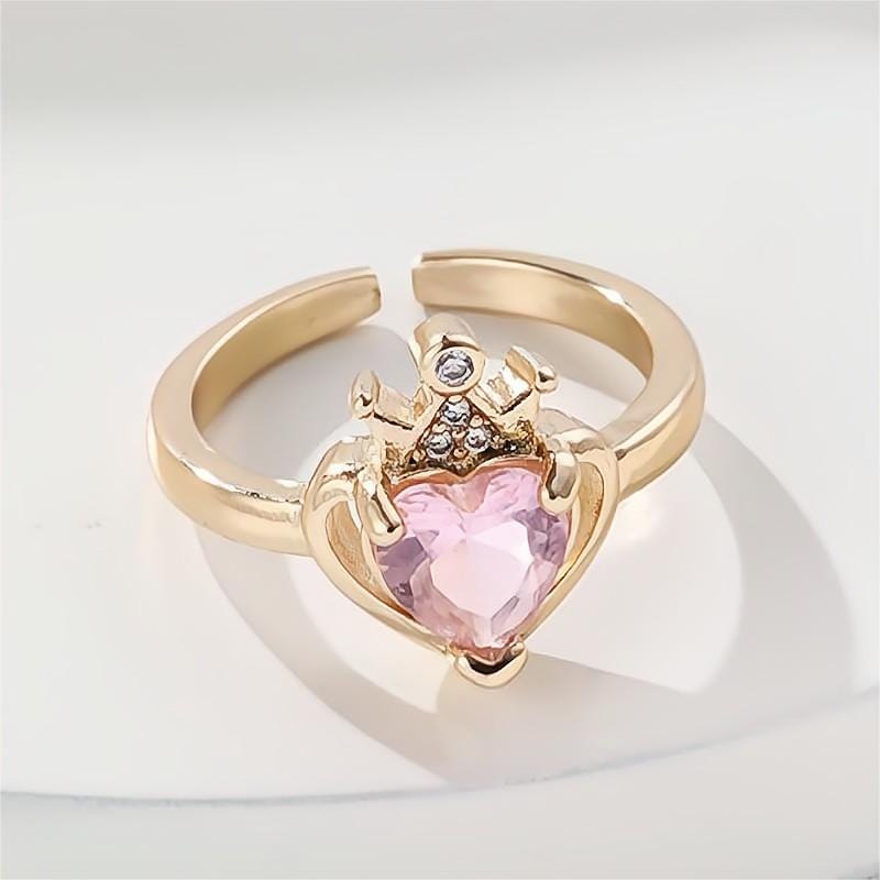 Chic CZ Inlaid Crown Heart Open Ring