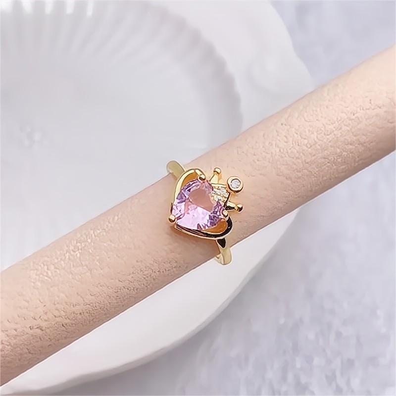 Chic CZ Inlaid Crown Heart Open Ring