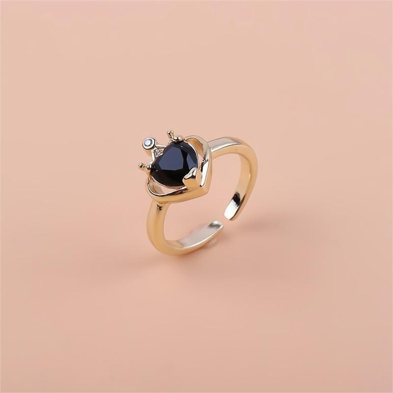 Chic CZ Inlaid Crown Heart Open Ring