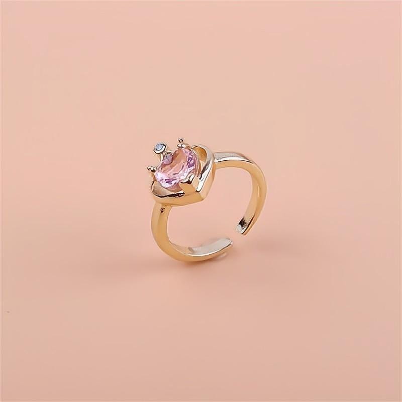 Chic CZ Inlaid Crown Heart Open Ring