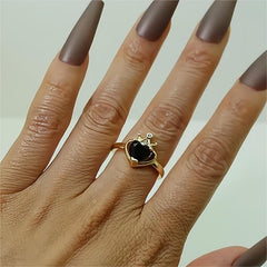 Chic CZ Inlaid Crown Heart Open Ring