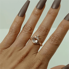 Chic CZ Inlaid Crown Heart Open Ring