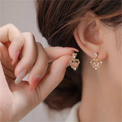 Chic CZ Inlaid Crystal Floral Hollow Heart Earrings