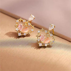 Chic CZ Inlaid Crystal Floral Hollow Heart Earrings