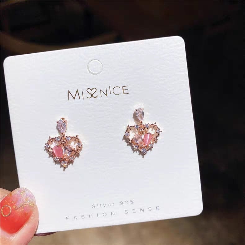 Chic CZ Inlaid Crystal Floral Hollow Heart Earrings