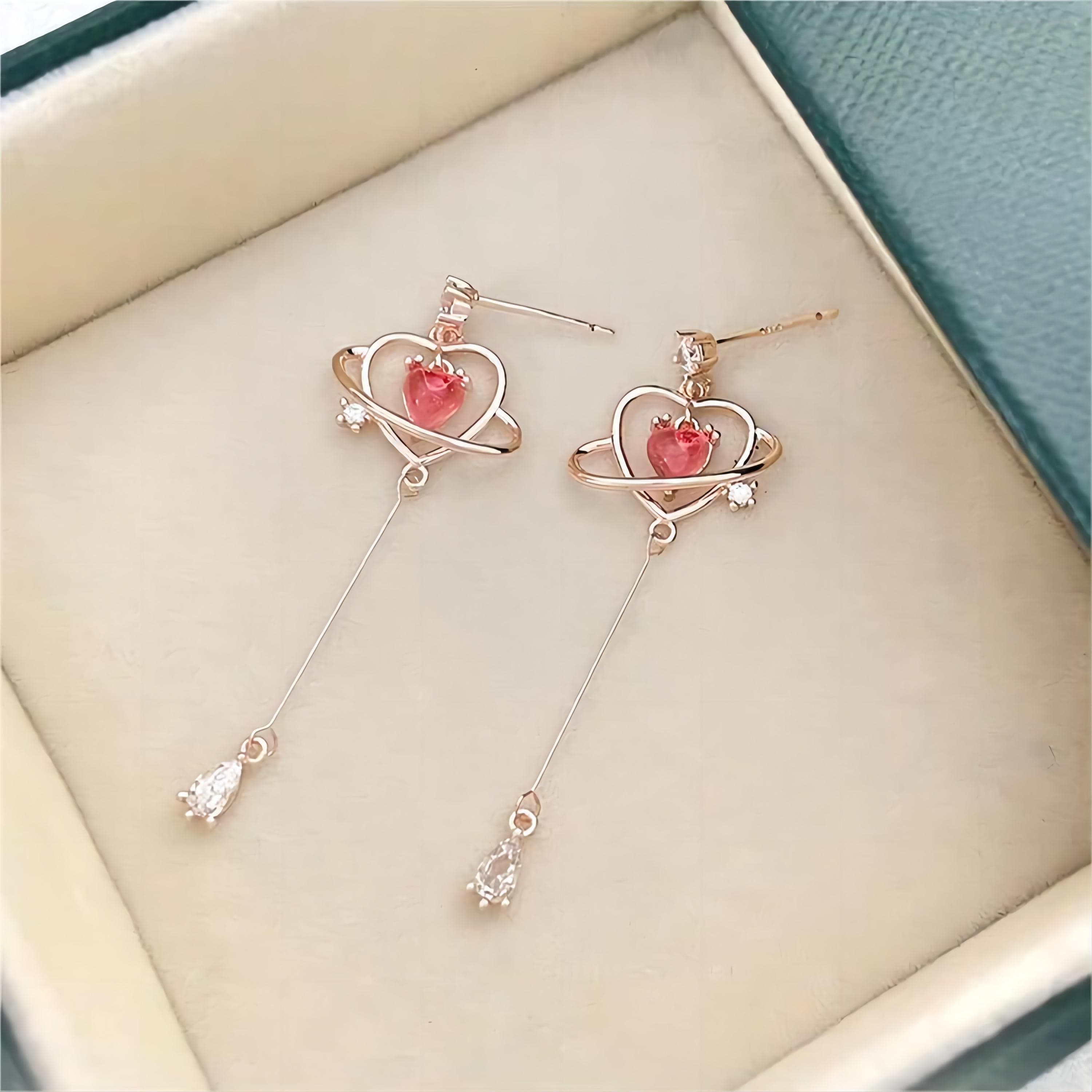 Chic CZ Inlaid Crystal Heart Dangle Earrings