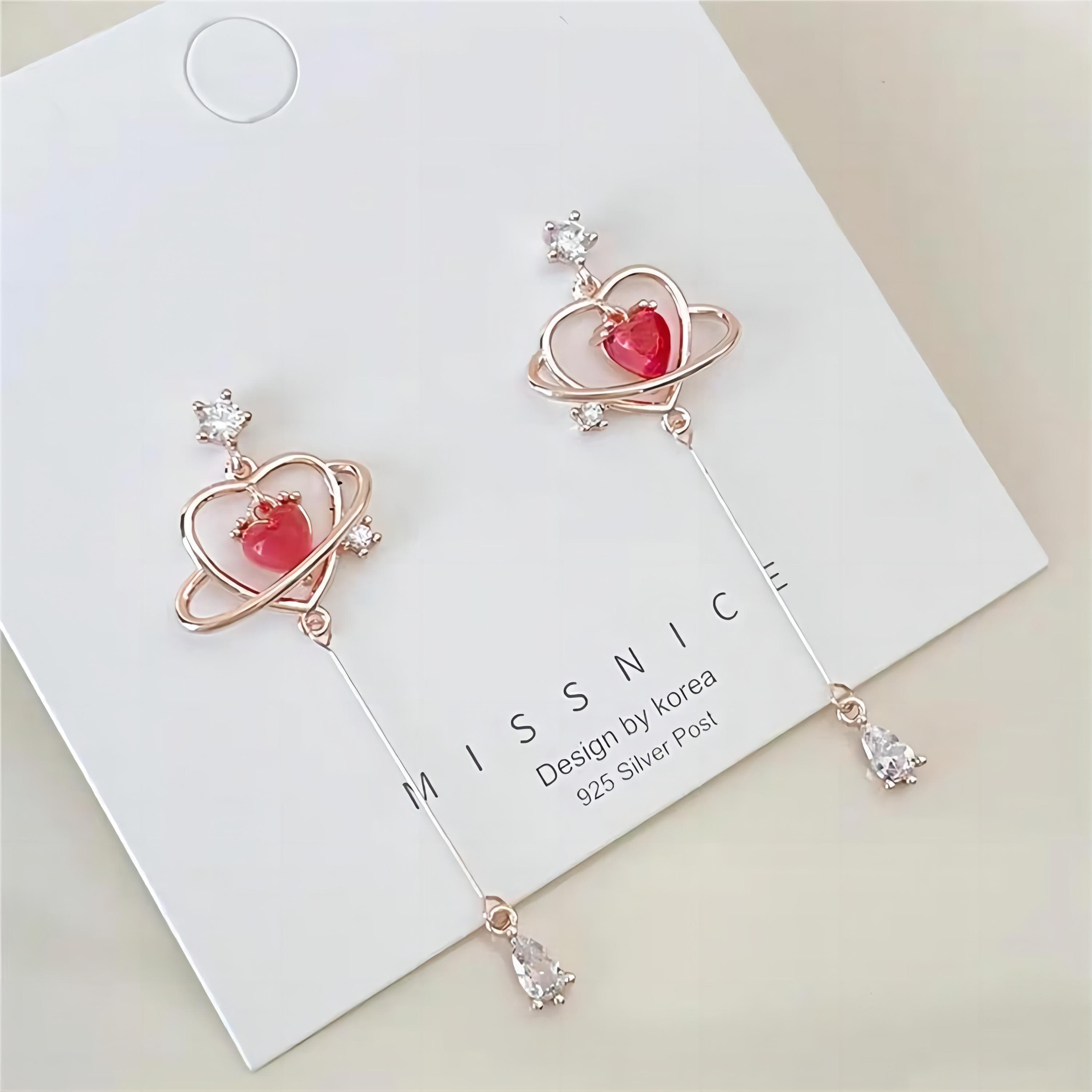 Chic CZ Inlaid Crystal Heart Dangle Earrings