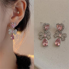 Chic CZ Inlaid Crystal Ribbon Heart Dangle Earrings