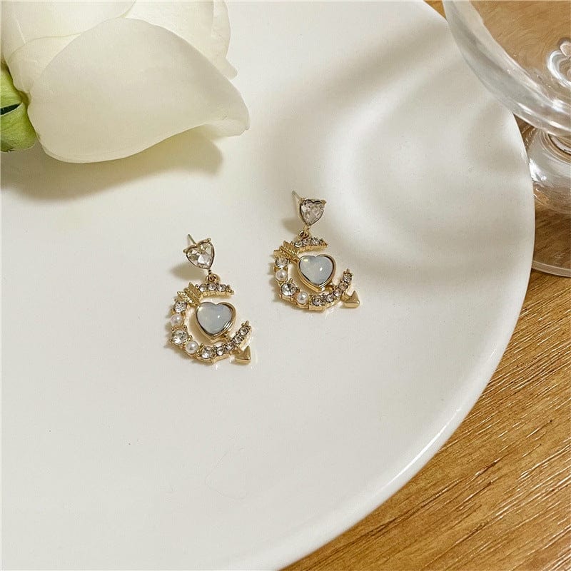 Chic CZ Inlaid Cupid Arrow Heart Dangle Earrings