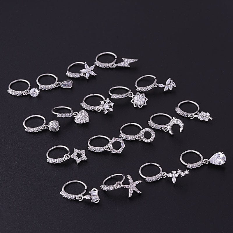 Chic CZ Inlaid Dangle Nose Piercing Hoop Nose Ring