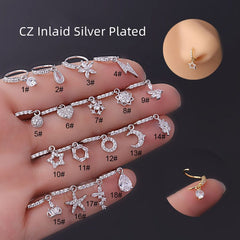 Chic CZ Inlaid Dangle Nose Piercing Hoop Nose Ring