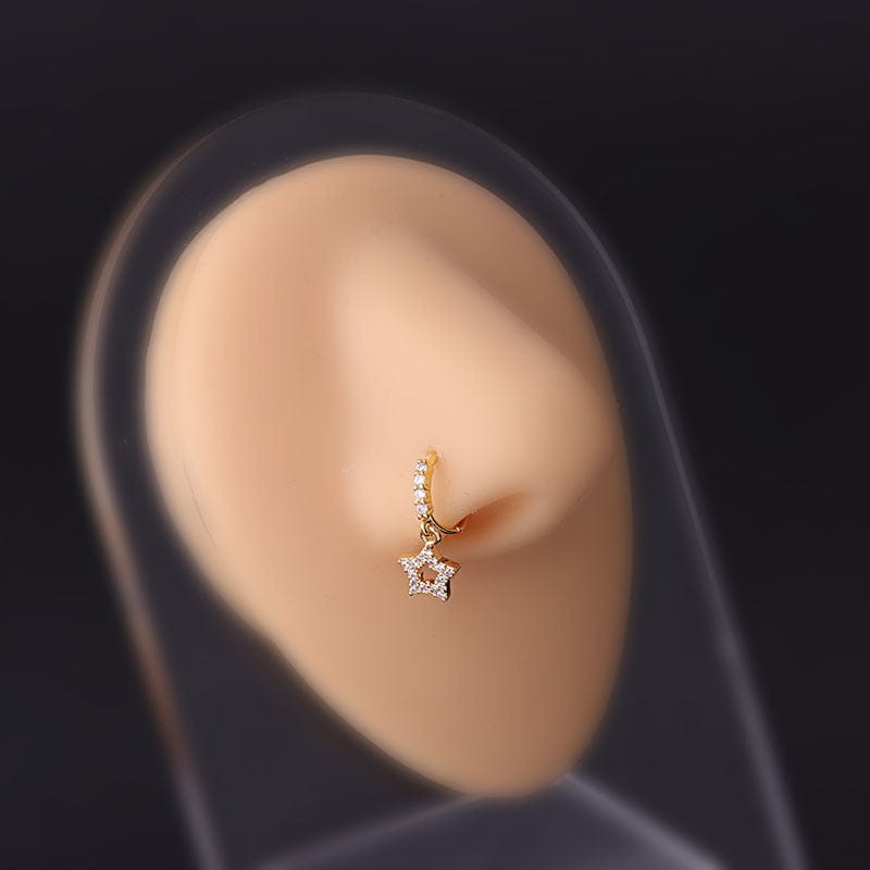 Chic CZ Inlaid Dangle Nose Piercing Hoop Nose Ring