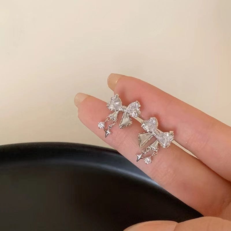 Chic CZ Inlaid Dangle Star Crystal Butterfly Bowknot Earrings