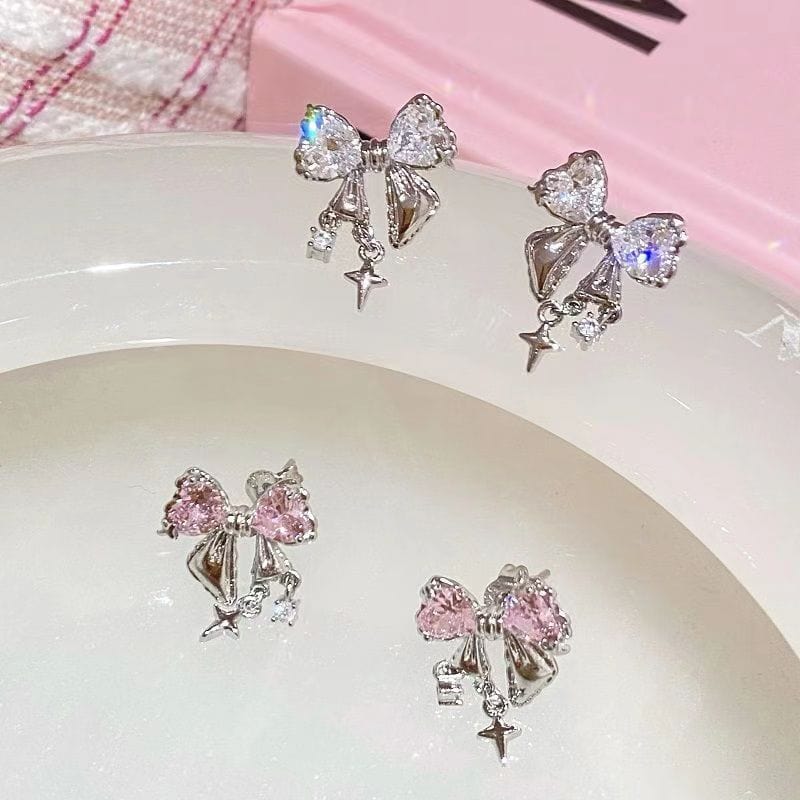 Chic CZ Inlaid Dangle Star Crystal Butterfly Bowknot Earrings