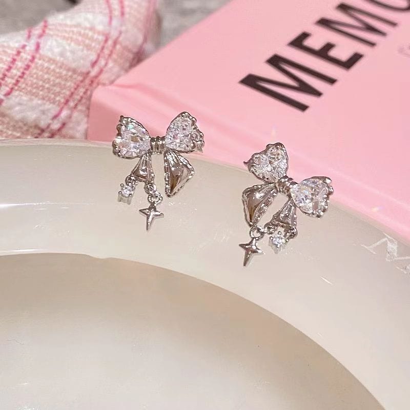 Chic CZ Inlaid Dangle Star Crystal Butterfly Bowknot Earrings