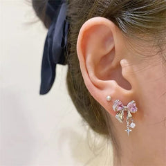 Chic CZ Inlaid Dangle Star Crystal Butterfly Bowknot Earrings