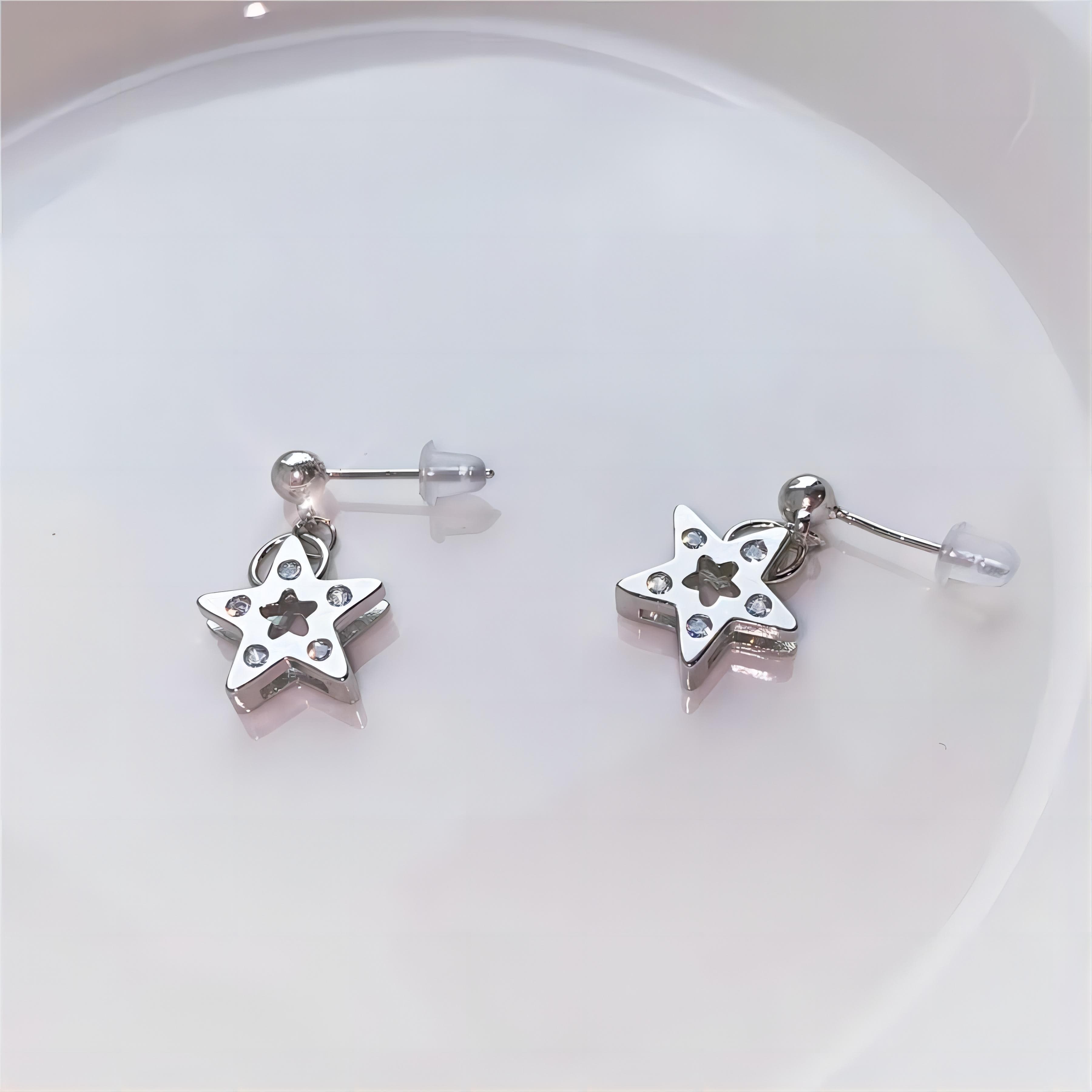 Chic CZ Inlaid Dangle Star Earrings