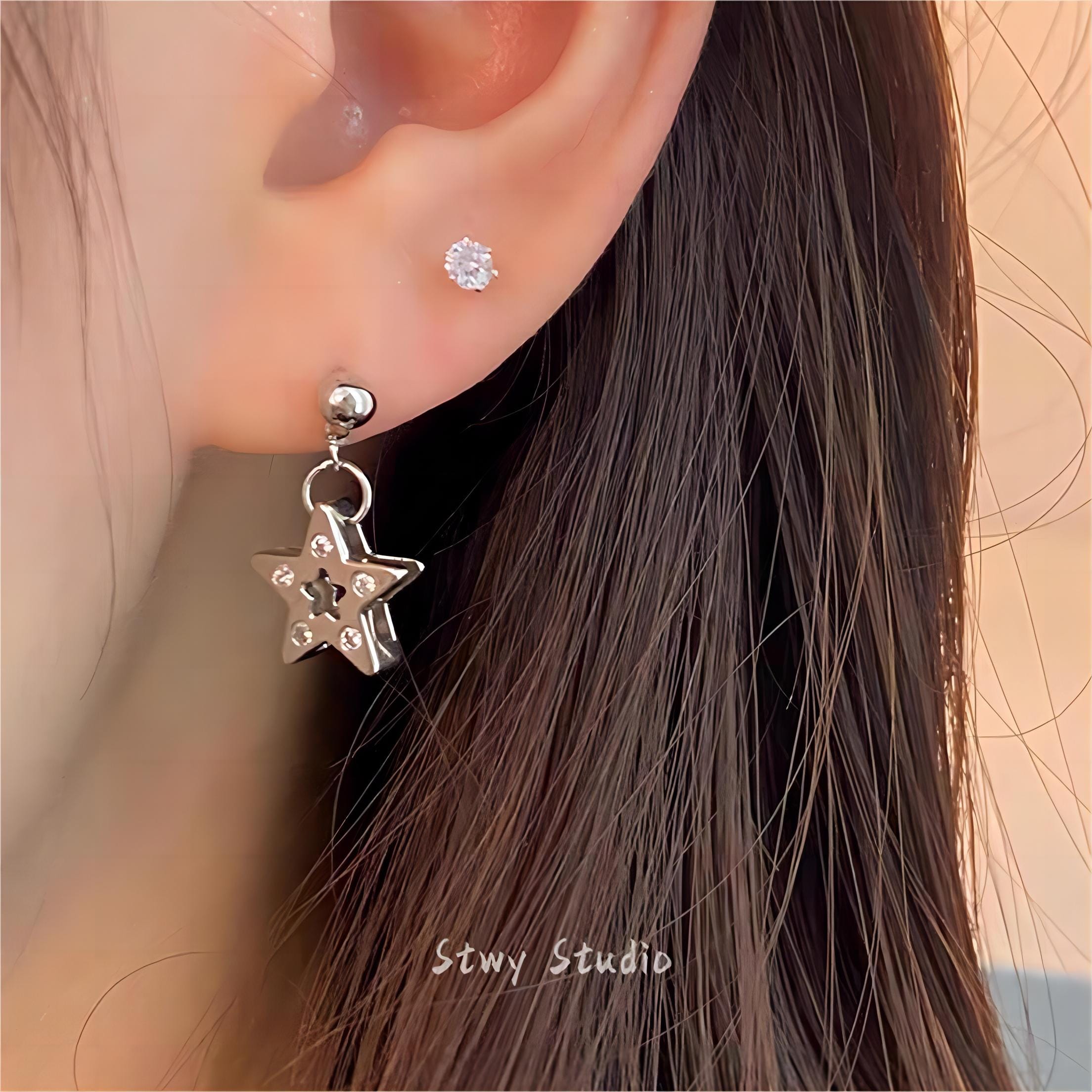 Chic CZ Inlaid Dangle Star Earrings